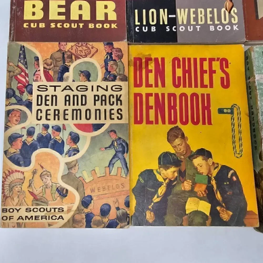 LOT OF 7 BOY CUB SCOUT BOOKS 60'S BEAR LION DEN CHIEF MOTHER HAND FIELD BOOK
